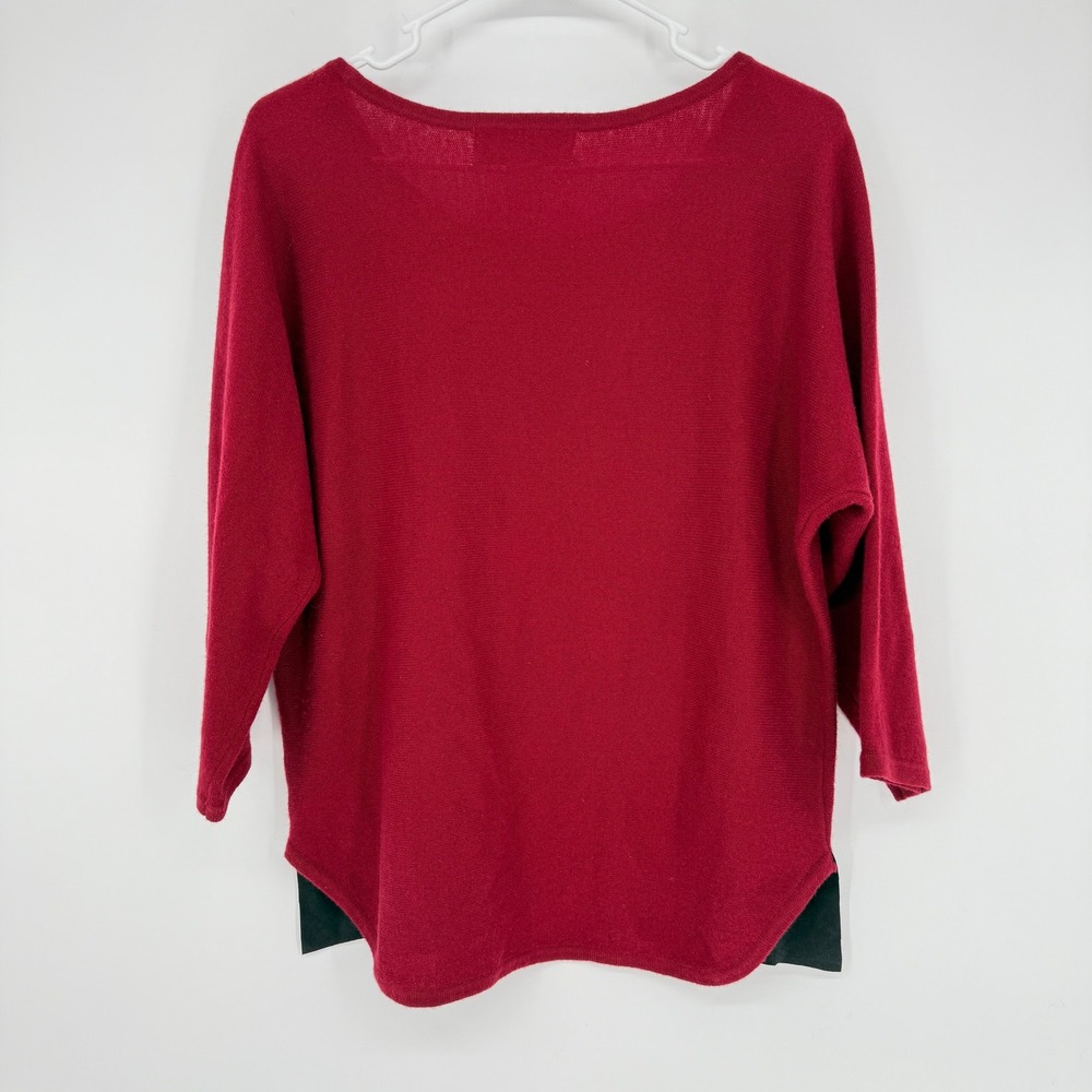 DESIGN HISTORY Pure Cashmere Red 3/4 Sleeve Leather Trim Sweater M
